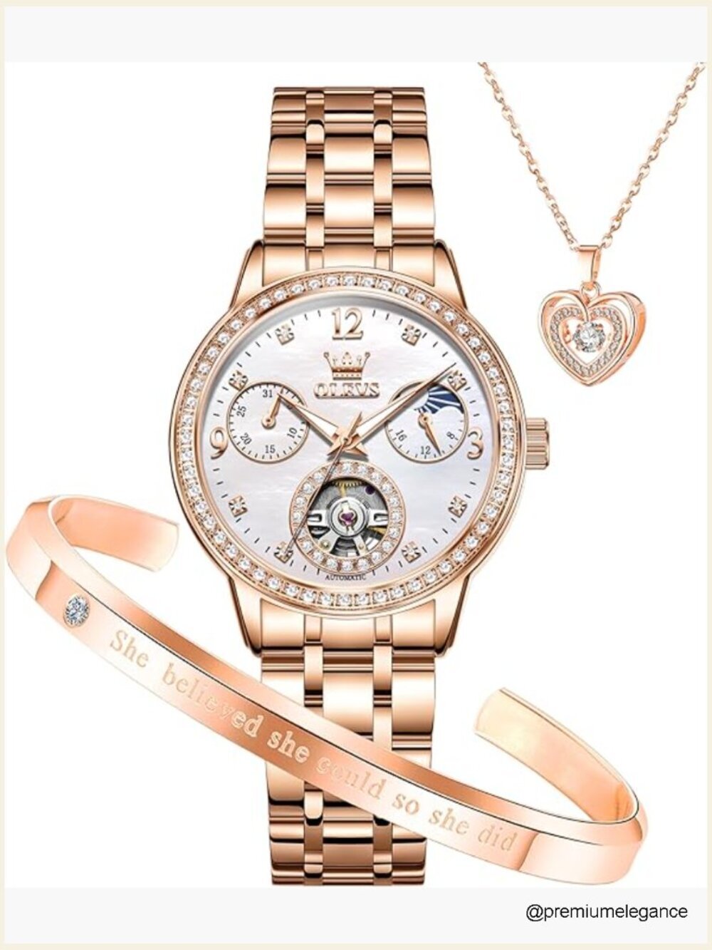 Women's Mechanical Watch Diamond Tourbillon Elegant Dress Stainless Steel